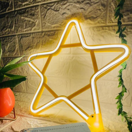 Xergy Star Shape LED Light Neon Sign Neon Light for Party Living Room Decorative Light for Home Bedroom (Power Plug,Warmwhite)