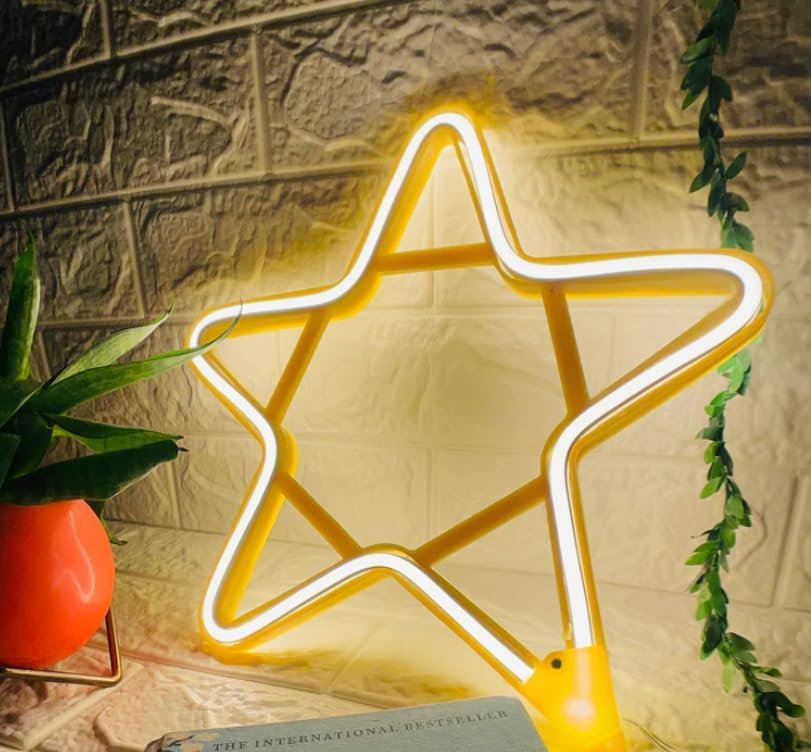 Xergy Star Shape LED Light Neon Sign Neon Light for Party Living Room Decorative Light for Home Bedroom (Power Plug,Warmwhite)