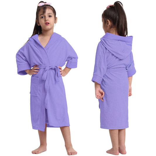 CREEVA Premium Melodious Unisex Hooded Children's Bathrobe - Cozy and Absorbent Robe with Adjustable Belt and Pocket for Kids Ages 12-13 Years (Lavender)