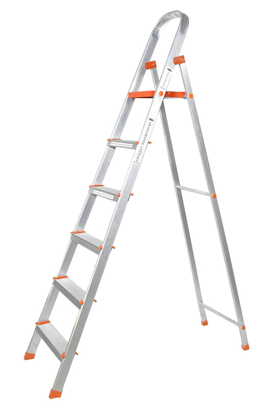 Amazon Brand - Umi, 1.11 - German Design 6-Step Foldable Aluminium Ladder Laser Cut with Super Advance Sure-Hinge Technology Ladder 192 cm (6.25 ft.) 7 years warranty : Orange Sparrow