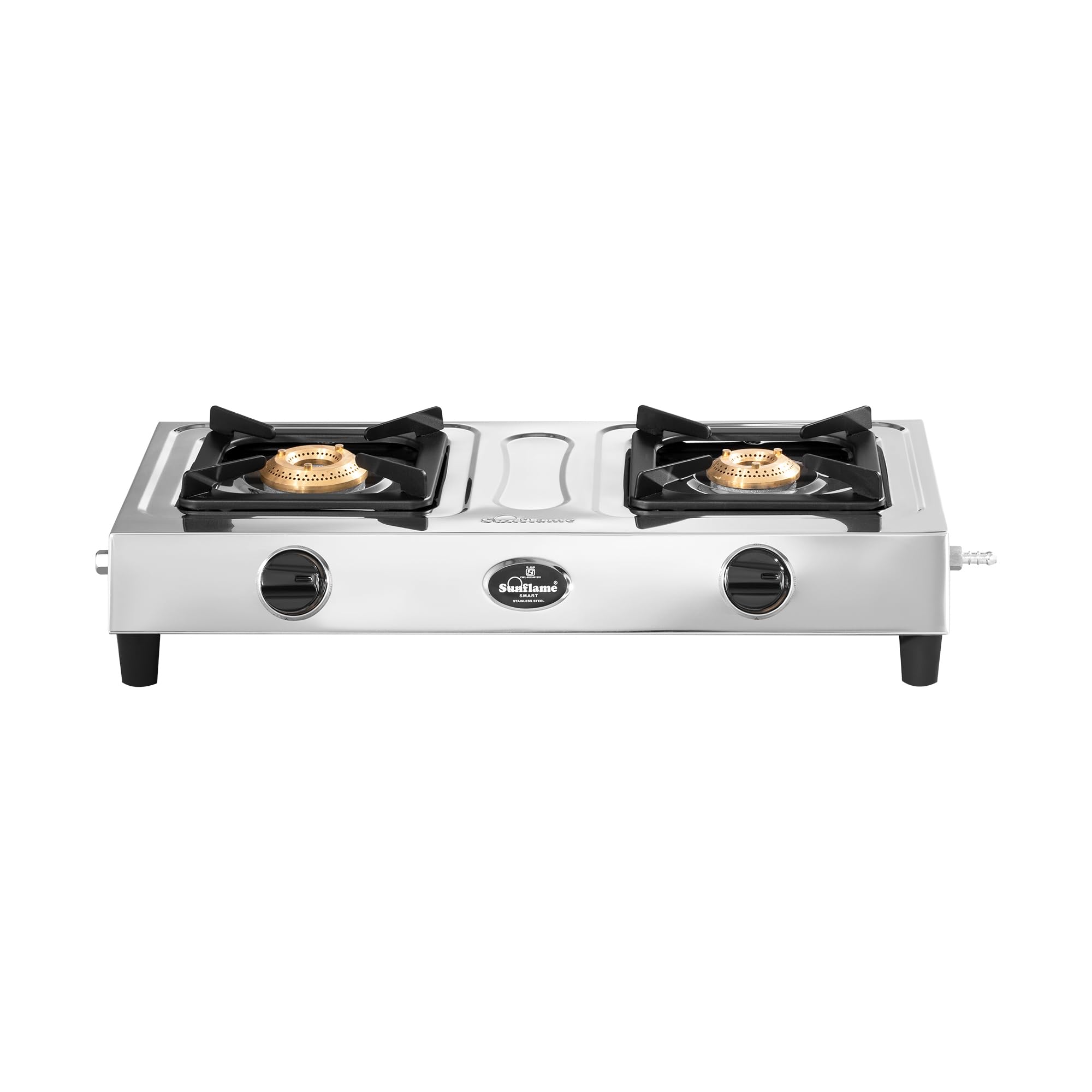 Sunflame 2 Burner Brass & Stanless Steel Body Gas Stove (SMART-2B) - Silver, Manual Ignition