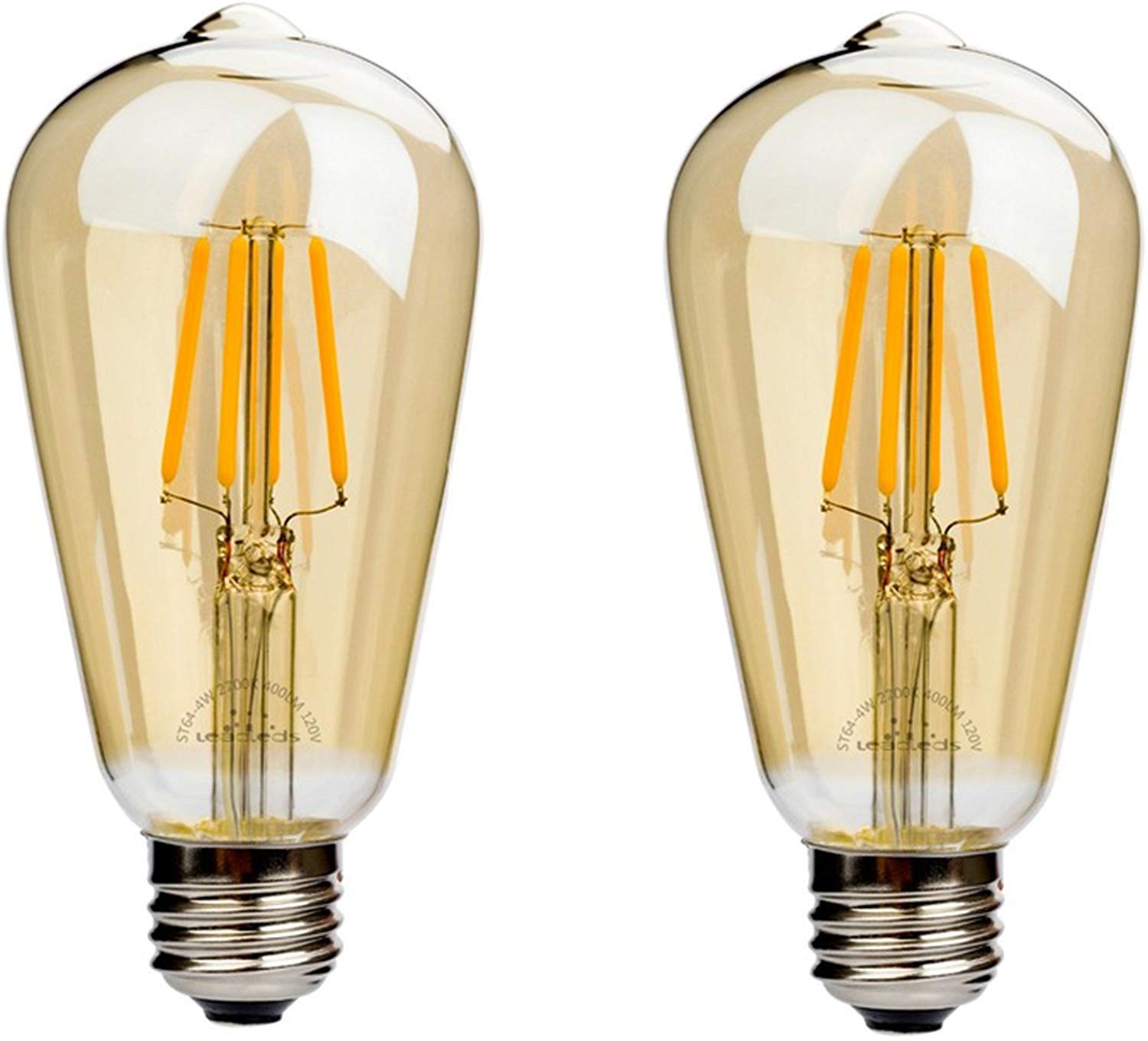 Improvhome ST64 Pear Shape Filament LED Bulb, 4 Watt, Industrial Decorative Vintage Light Lamp (Set Of 2)