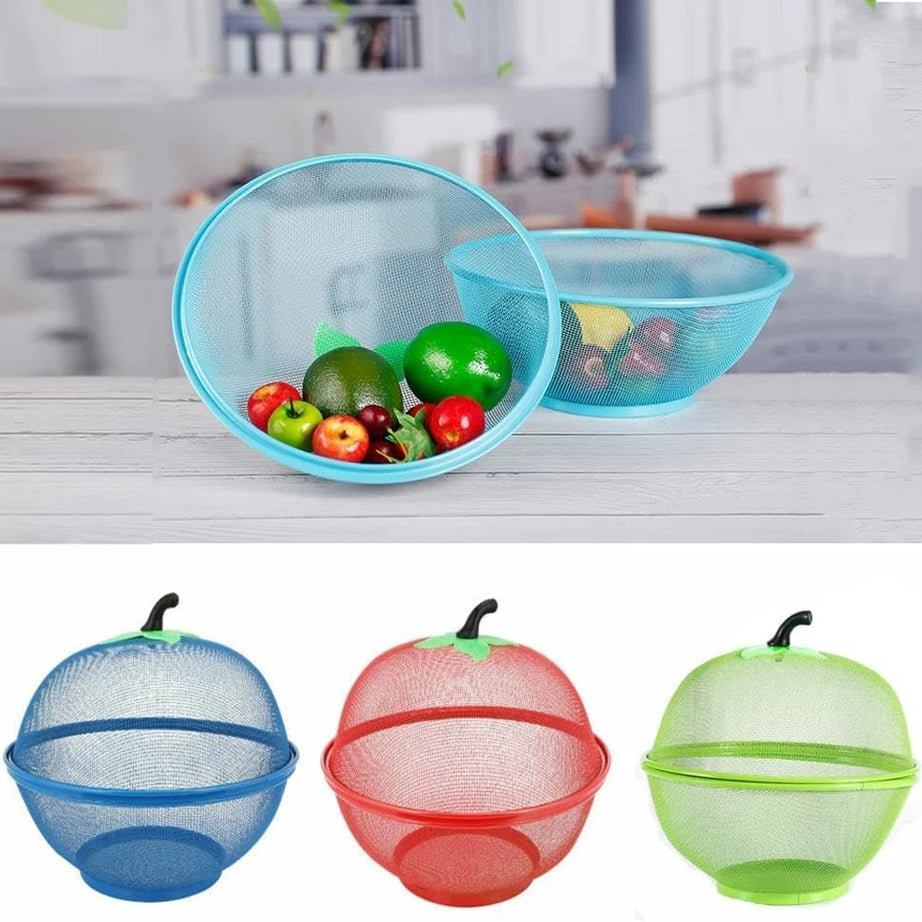 LOZOX Apple Shaped Fruit Basket Metal Wire Fruit Cover with Mesh Lid Apple Bowl Fruit Cover Reusable Mesh Fruit Holder Strainers for Kitchen Banana Vegetable(Multicolor) (Standard, 1)