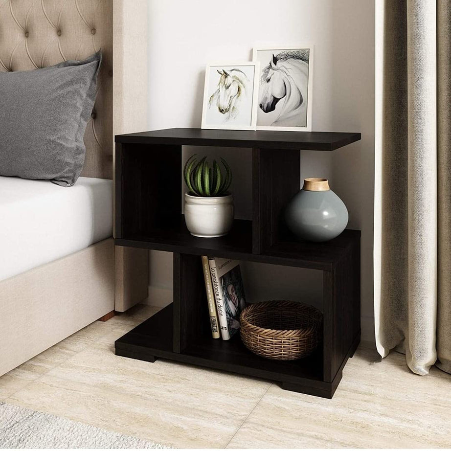 Super mart Bedside Table | Stylish Side Table | End Tables | Wooden Table for Living Room, Bedroom (S-Shape, Brown)