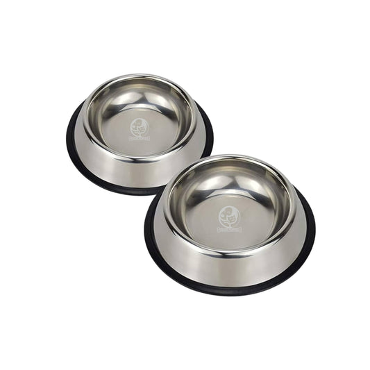 Foodie Puppies Stainless Steel Dog Bowl - (450ml, Pack of 2) Pet Feeder Water Food Bowl Non-Slip Puppy Dishes for Small Dogs, Cats, Kitten and Rabbit | Bowl with Anti-Skid Rubber Base