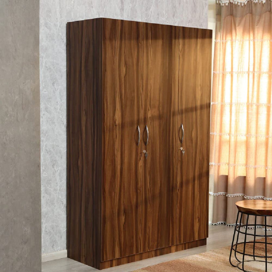 MAMTA DECORATION Engineered Wood Wardrobe with 3 Doors for Bedroom Wooden Almirah for Living Room Home (Walnut Finish)