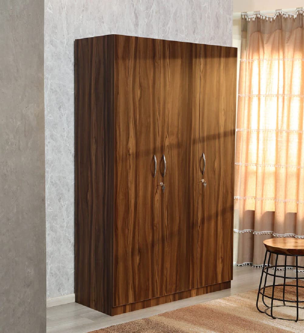 MAMTA DECORATION Engineered Wood Wardrobe with 3 Doors for Bedroom Wooden Almirah for Living Room Home (Walnut Finish)