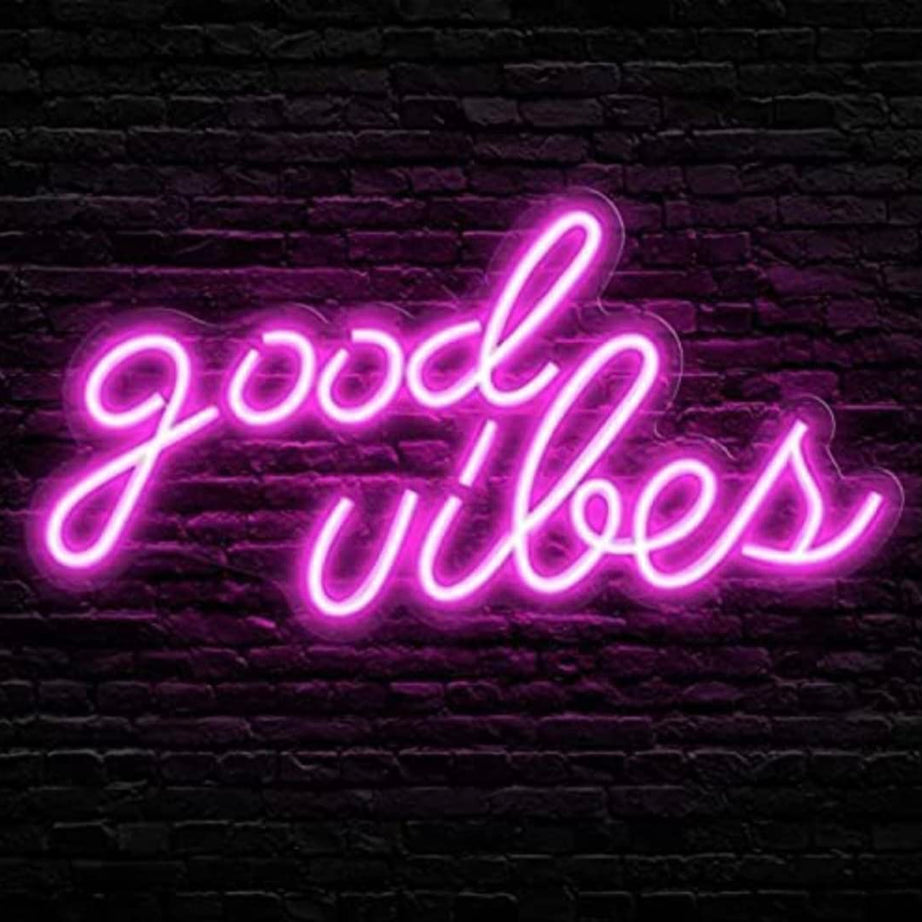 NEON SIGNS INDIA Good Vibes Neon (6X12 Inches) Pink Led Signs Lights For Bedroom, Wall Signs, Game Room Decor, Party, Bar Decor (16.1 X 8.3 Inch)