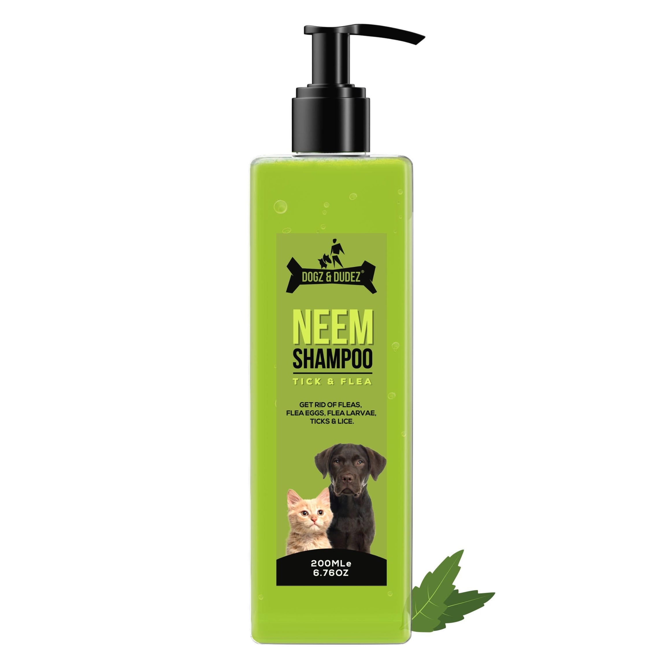 Dogz & Dudez Natural Neem Anti Tick and Flea Dog shampoo 200ml | for all Types of Dog & Cat shampoo | Anti itch Shampoo for dog with Neem and Lemongrass | Paraben Free, Ph Balanced, Cruelty Free