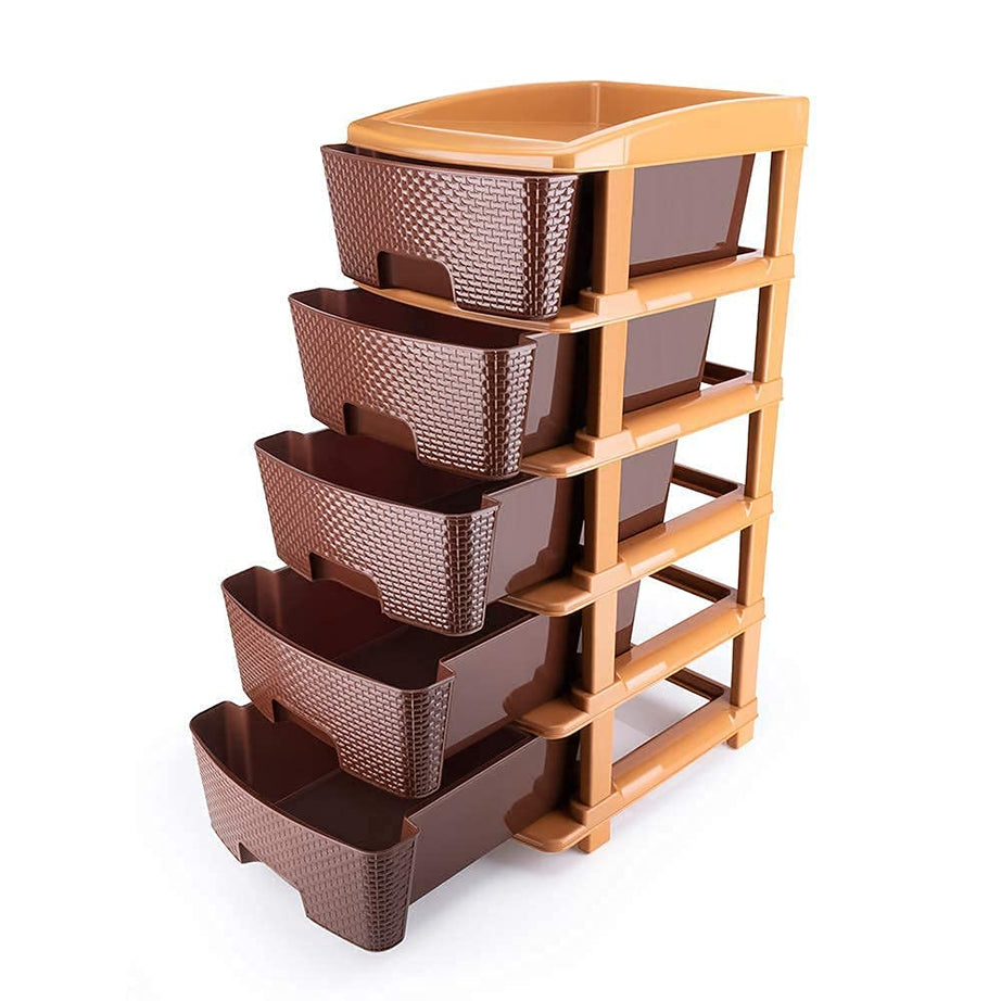 Primelife Plastic Modular Drawer Storage Chest Of Drawers Organizer Storage Box, Large Stomo Racks For Multipurpose Anti-slip Shoes Organizers | Brown | 5 Layer