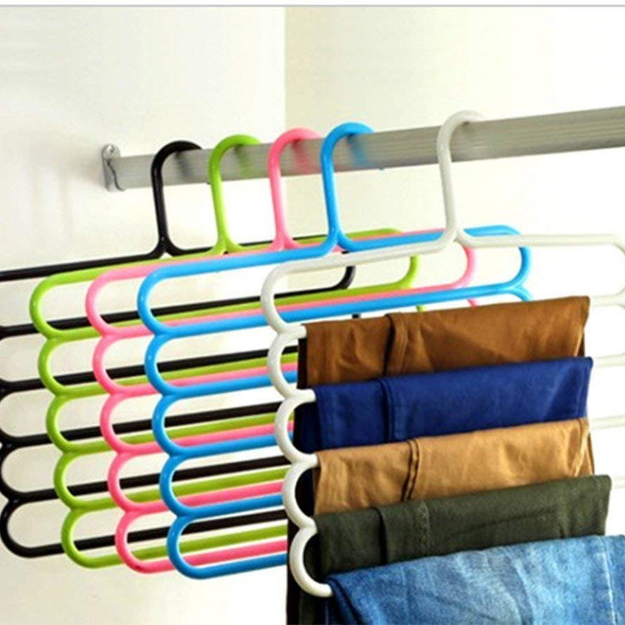 Sui Generis New 5 Layer Multipurpose Multi-Layer Hangers for Clothes | Shirts | Wardrobe | Ties | Pants | Space Saving | Wardrobe Organizer | Plastic Hangers, Multi Colour (2)