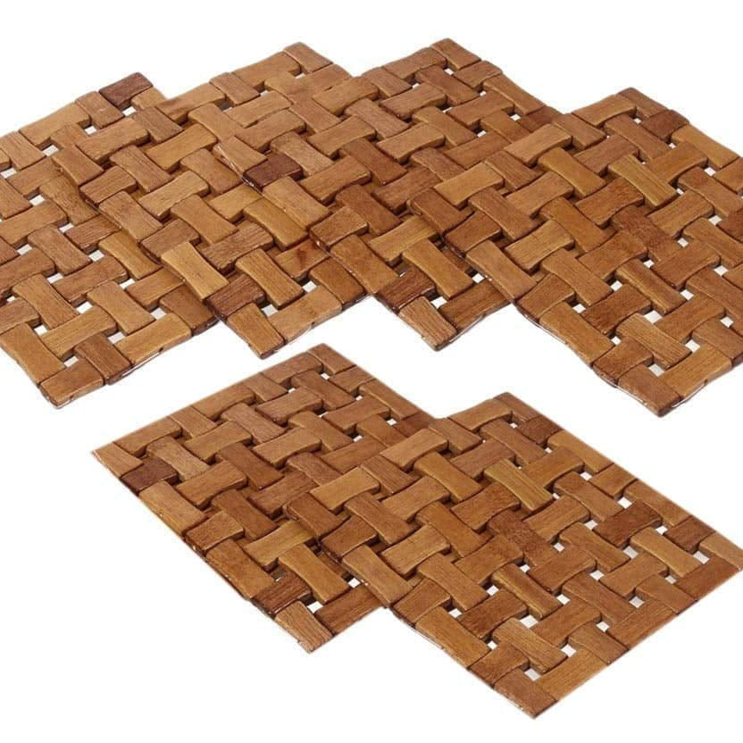 Sevendi Wooden Trivet Mat Set, Heavy Duty Hot Pot Holder Pads Coasters, Perfect for Modern Home Kitchen Decor, 16 x16 cm Kitchen Dining Table Non-Slip Dish Plate Pan Placemat-Pack of 1 (6, Brown)