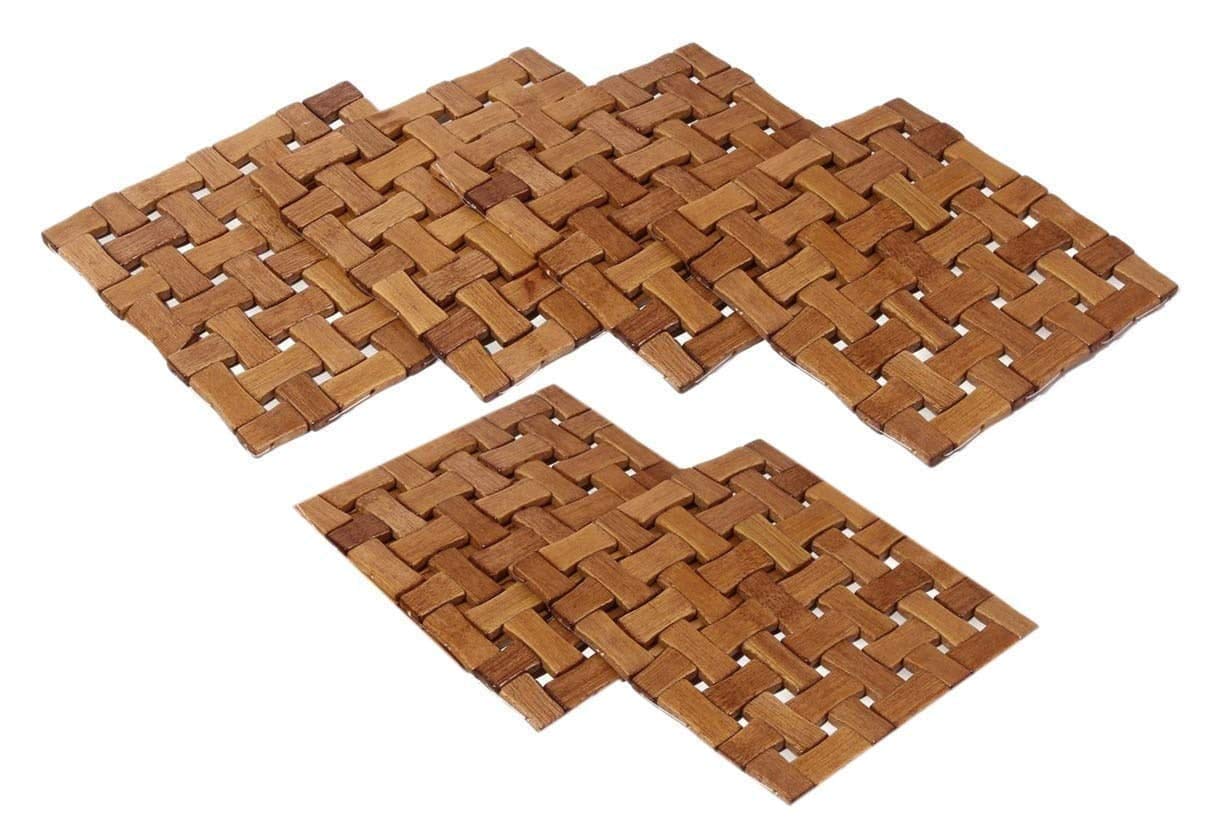 Sevendi Wooden Trivet Mat Set, Heavy Duty Hot Pot Holder Pads Coasters, Perfect for Modern Home Kitchen Decor, 16 x16 cm Kitchen Dining Table Non-Slip Dish Plate Pan Placemat-Pack of 1 (6, Brown)