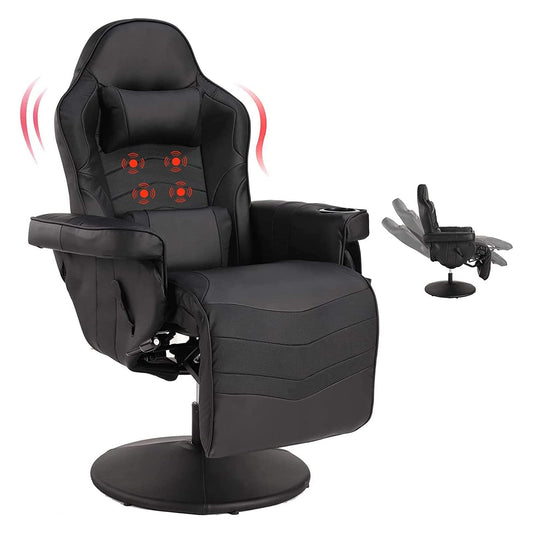 Massage Video Gaming Recliner Chair - Ergonomic Backrest and Seat Height Adjustment Swivel Recliner - PU Leather High Back Computer Office Chair with Cupholder, Headrest, Lumbar Support, Footrest