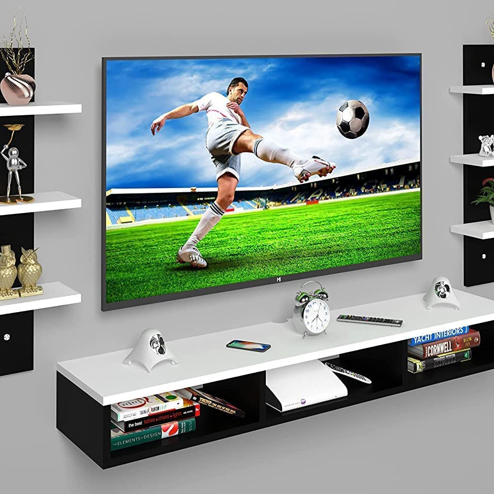 SDM HANDICRAFT Wooden Wall Mounted TV Unit, TV Cabinet for Wall, TV Stand for Wall, TV Stand Unit Wall Shelf for Living Room, Set Top Box Stand (White and Black), 40 Cm, 59 Cm