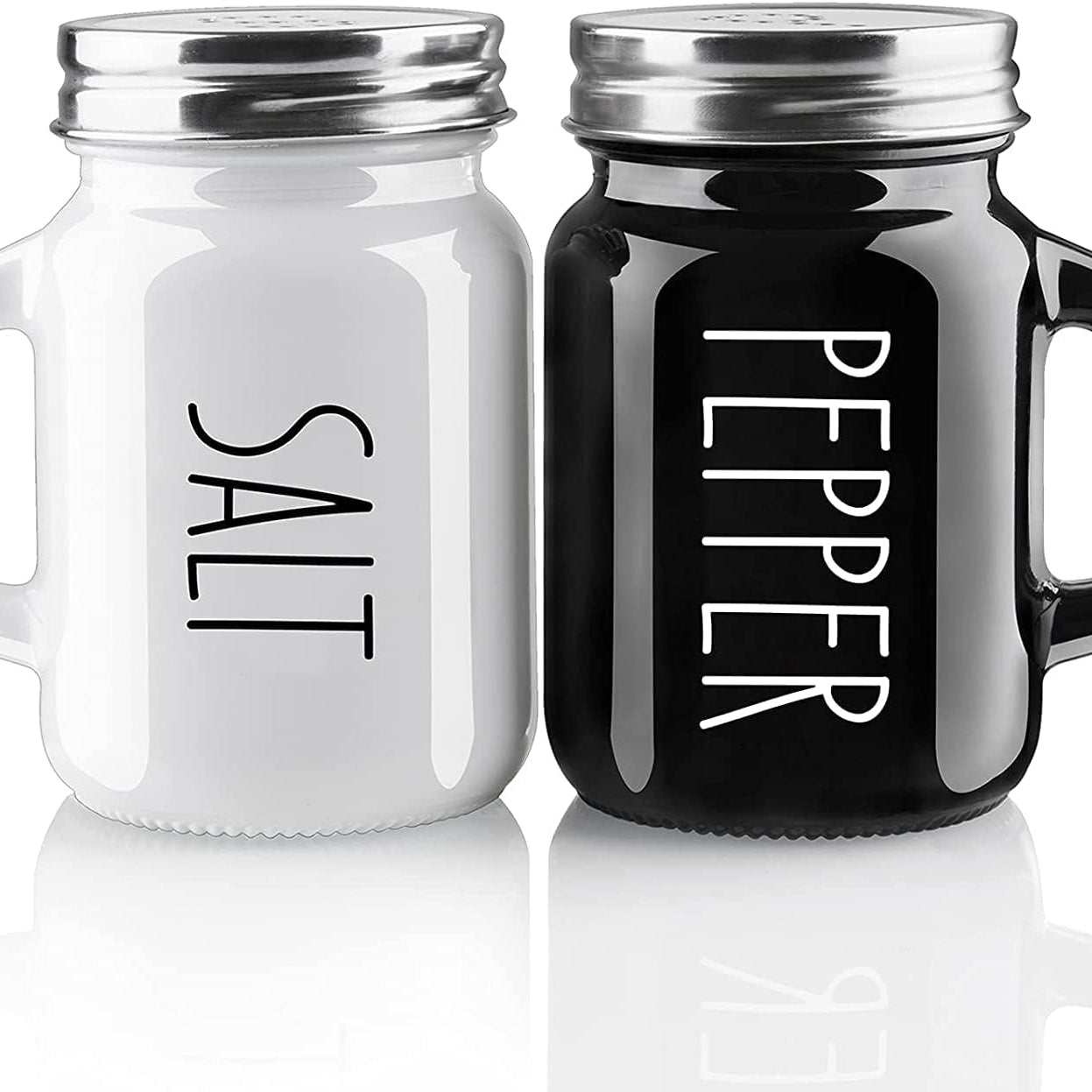 The Better Home Glass Salt & Pepper Shakers Set- Black & White | Moisture-Proof Seasoning Shakers with Handle | Perfect Pour Holes for Kitchen Dining Table Restaurant (Pack of 1)