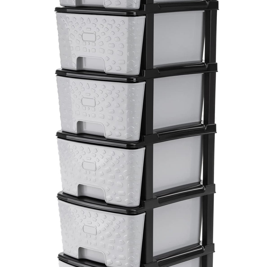 TEX-RO Chest of Drawers : Versatile Drawer Storage Organizer & Organisers Storage Box for Ideal for Neat and Tidy Storage Solutions plastic drawers storage (Grey&Black, 6XL)