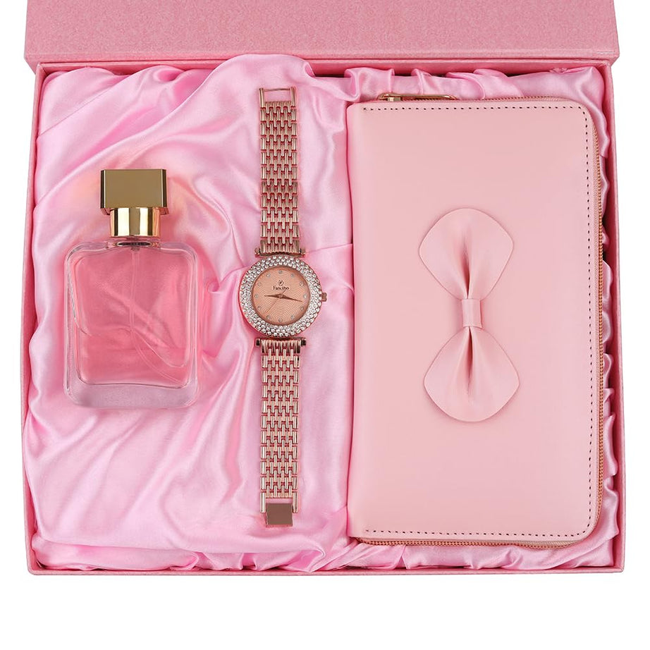 Avighna Women's Luxurious Floral Liquid Perfume, Watch And Clutch Combo Set, 50 ML