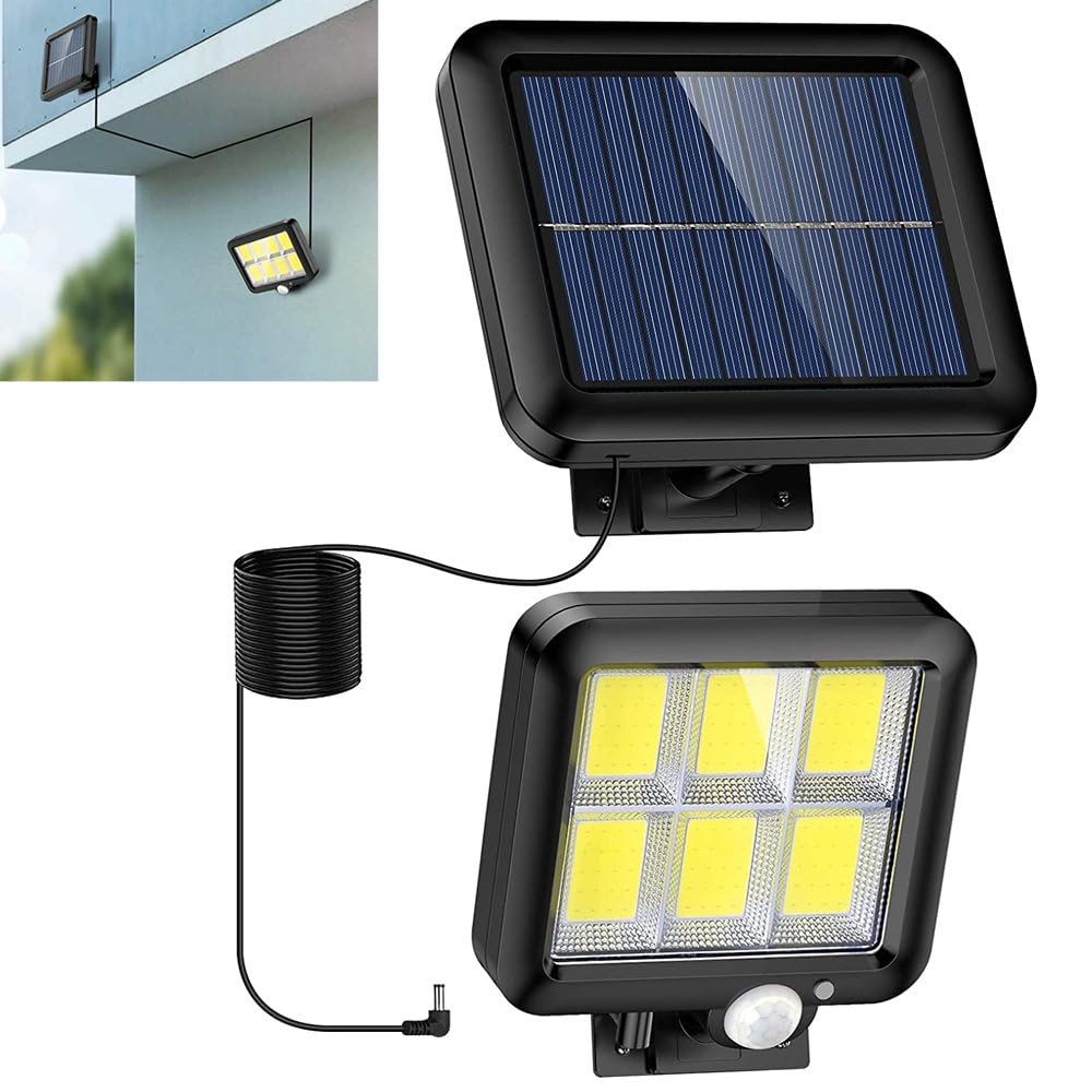 BONZELLA Solar Light Outdoor with Motion Sensor, Solar Light + Solar Panel Separate with 4m Cable for Home Garden Balcony, Waterproof 120 LED Solar Wall Light with 120° Lighting Angle Night Spotlight