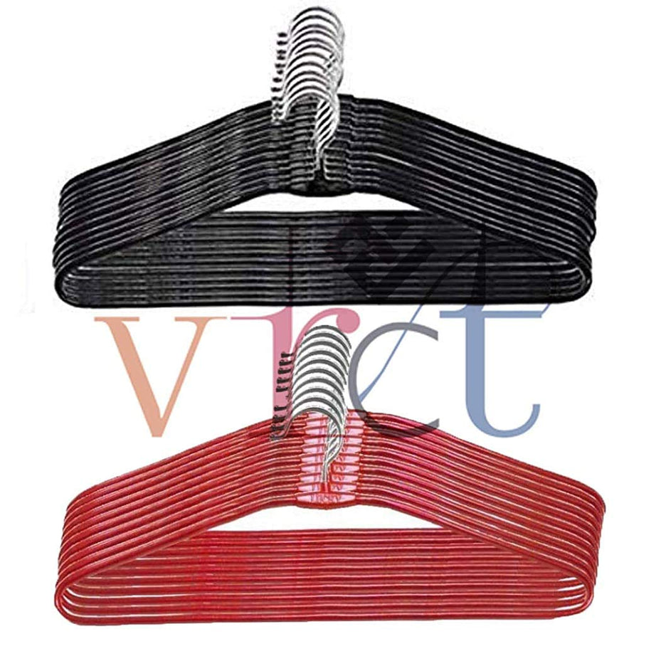 Vrct Heavy Stainless Steel Cloth Hanger with Plastic Coating (10Red + 10 Black = 20)