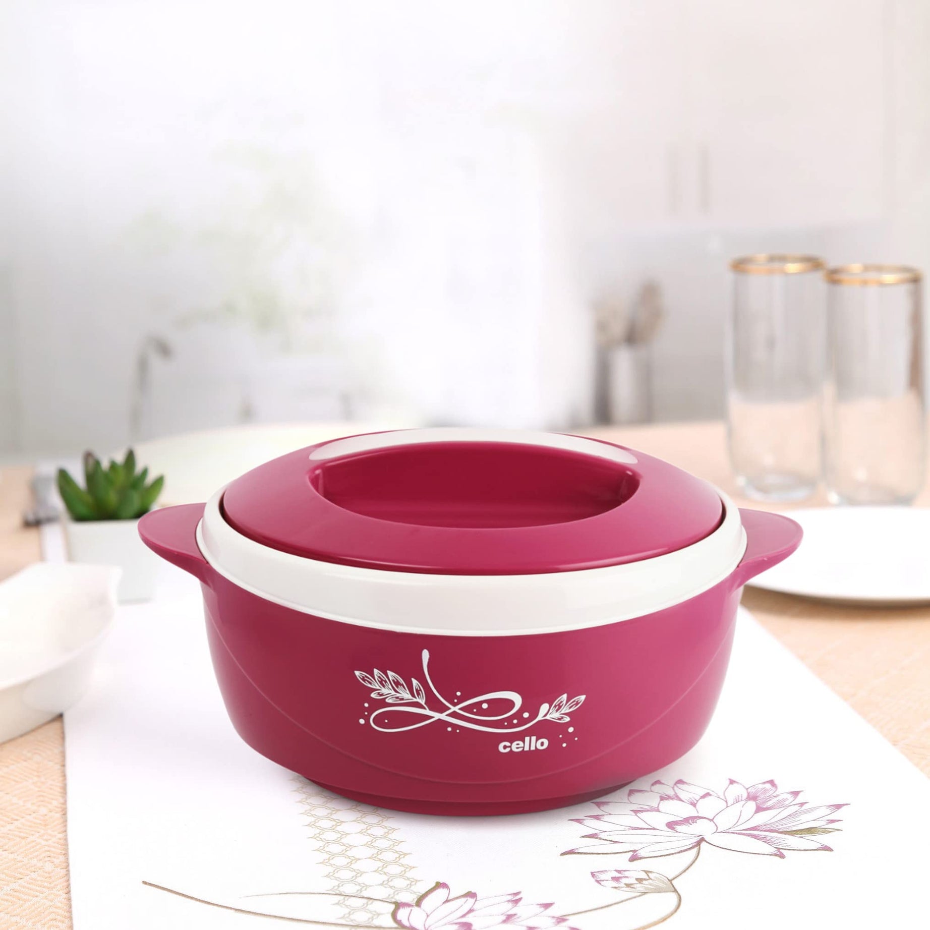 CELLO Sapphire | Insulated Inner Steel Casserole Outer Plastic | BPA Free | Firm Twist Lock | Ideal for Parties or for Daily use to Keep Your Roti/chappati, Rice or Vegetables | 1500ml, Pink