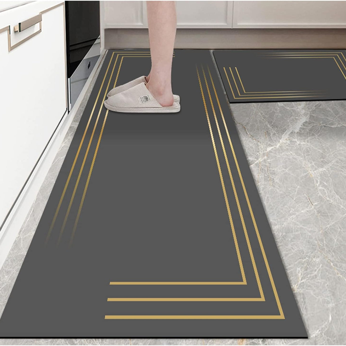 Clefairy 2 pcs Kitchen Floor Mat Absorbent Anti Slip Washable Bathroom Entrance Doormat Carpet Living Room Bedroom Long Area Rug (120 * 40 cm, 40 * 60 cm)