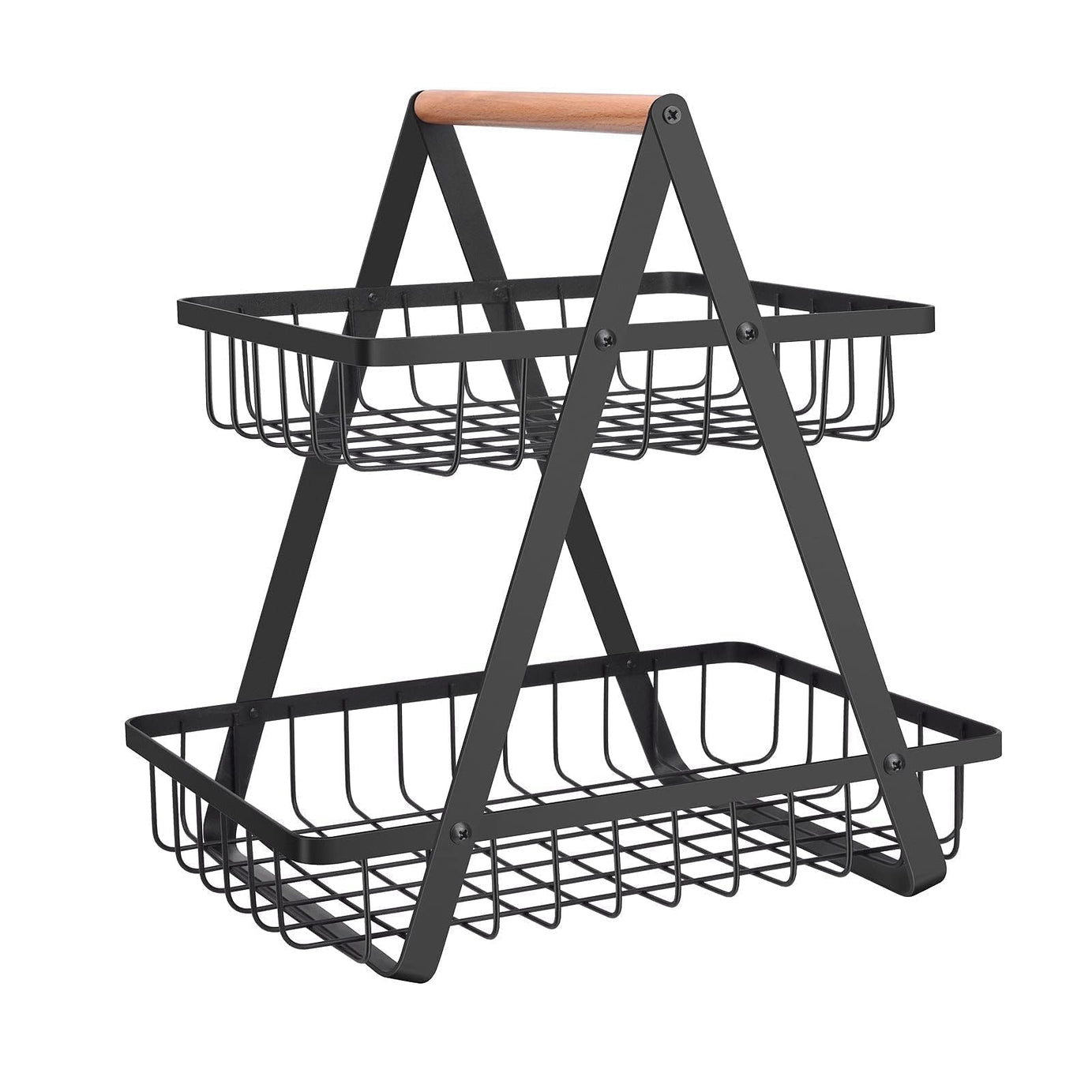 2 Tier Countertop Fruit Basket,Portable Fruit Bowle Basker for Kitchen Organizer Storage & Dining Room Fruits Vegetable BreadSnacks,MAHUEEOL Detachable Metal Rectangle Basket Storage