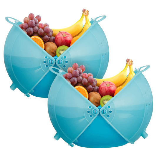 Kuber Industries Plastic Drain Basket/Washing Bowl For Fruits, Vegetables, Pasta, Poha With Swinging Lid- Pack of 2 (Blue)-50KM01832