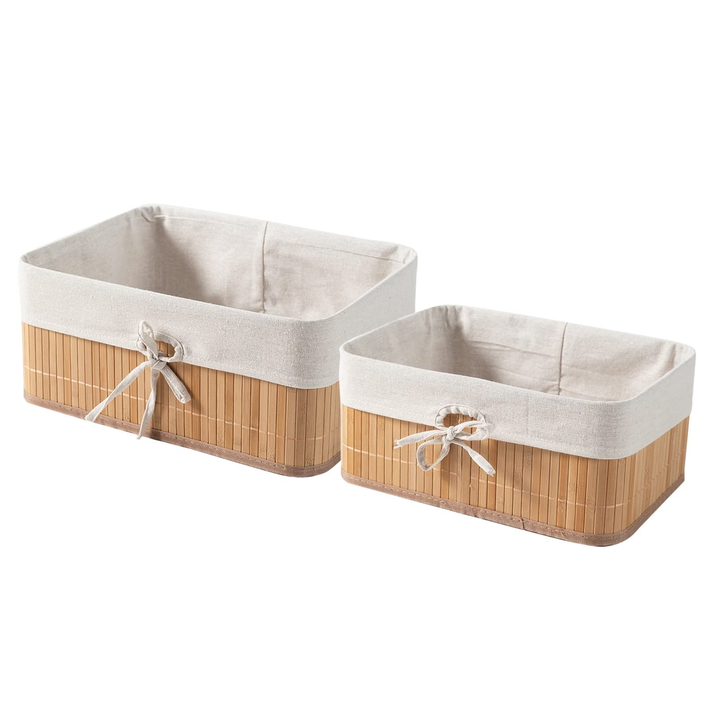 HomeStorie Eco-Friendly Foldable Natural Bamboo Storage Basket Bins Organizer, Pack of 2 (AR1543LS)