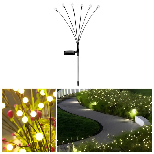 hardoll Stainless Steel Solar Lights Outdoor 6 Led Firefly Lamp For Home Garden Waterproof Decoration (Warm White-Pack Of 1, Flashing &Steady Mode)