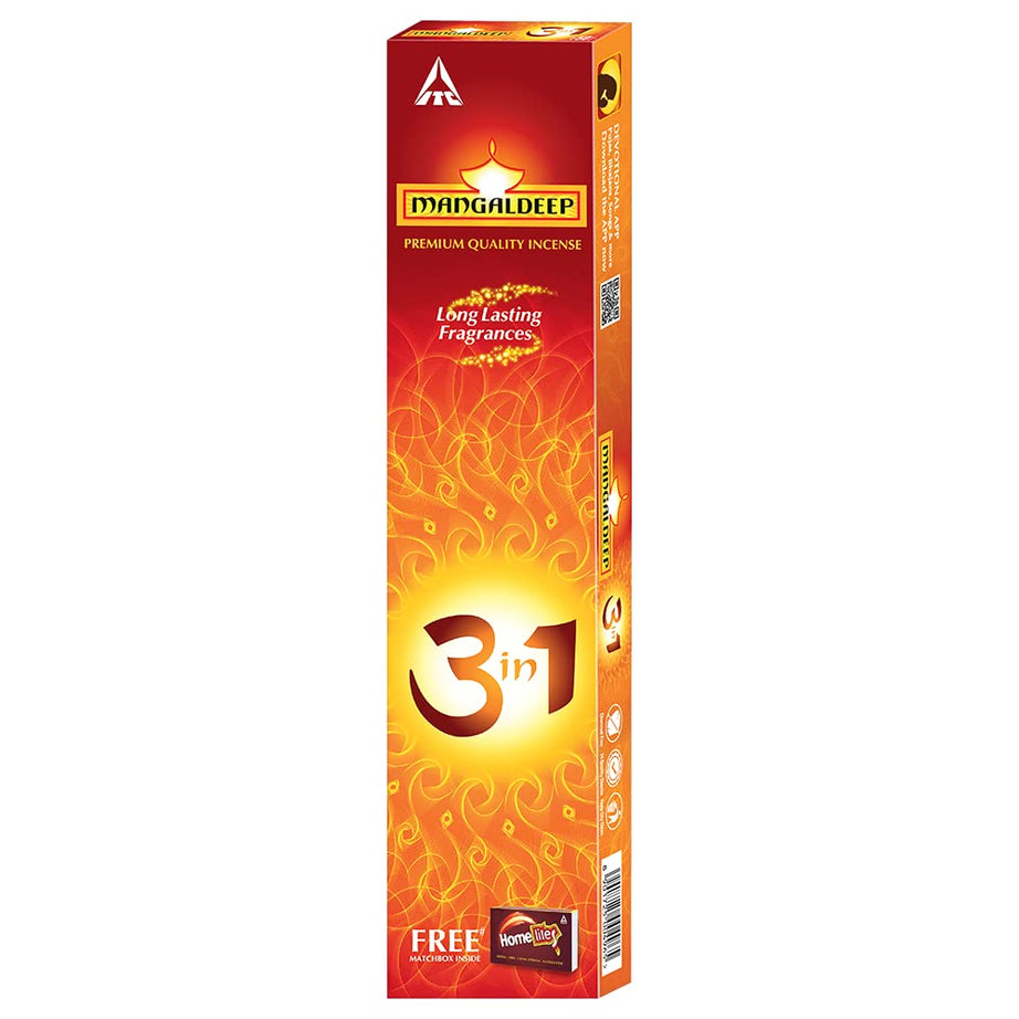 Mangaldeep 3in1 Agarbatti | Premium, Charcoal Free Incense Sticks (114 gm) | Traditional, Perfume, Fusion Fragrances