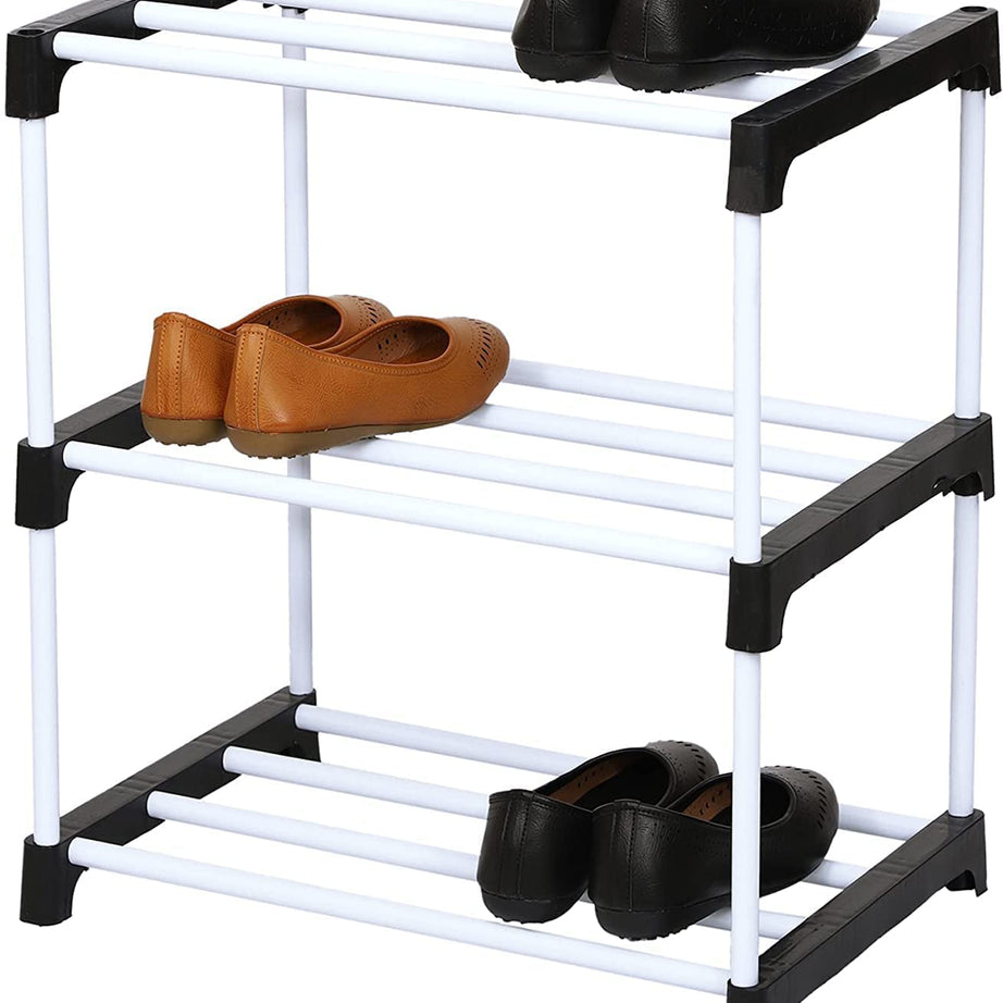 STRONGER STORE Multipurpose portable Plastic rack shoes/books/clothes/toys etc easy to assemble (Plastic 3 shelf Black)