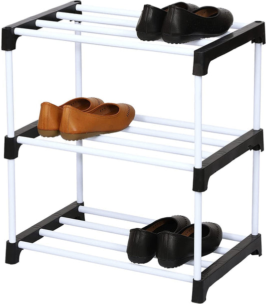 STRONGER STORE Multipurpose portable Plastic rack shoes/books/clothes/toys etc easy to assemble (Plastic 3 shelf Black)