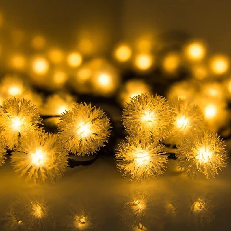 fizzytech Plastic Furry Snow Ball String Lights of Home Decoration Diwali Light for Lights of Home Decoration (4 Meter 25 Led,Warm White)