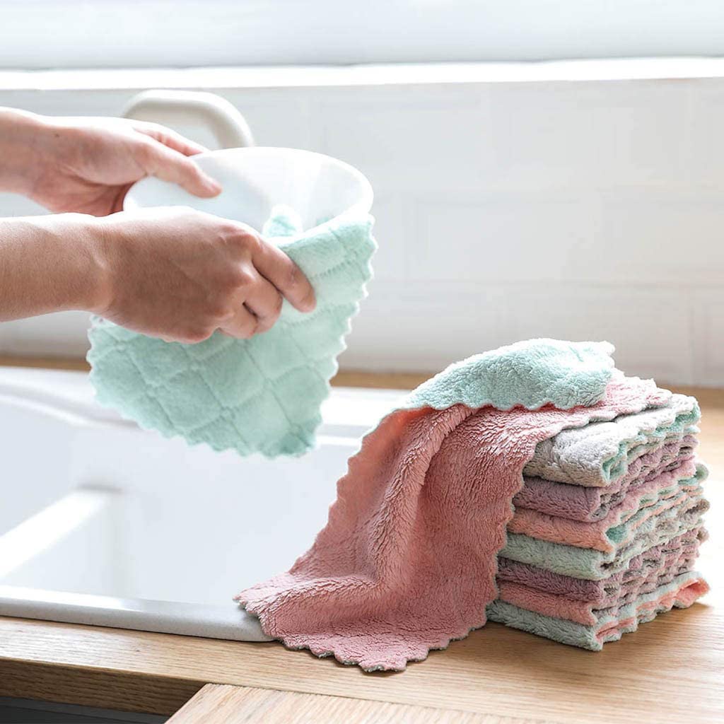 Epsilon Super Soft Microfiber Cleaning Cloth 5 Pcs 25 X 25 Cm Dish Cloth Kitchen Wipes For Cleaning Kitchen Accessories Items Lint&Streak Free Towel Rag For Cleaning Supplies For Household,Multicolor