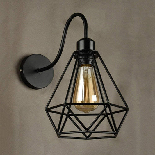 VRCT Vintage Wall Lamp Industrial Black Diamond Metal Cage Retro Living Room Wall Ceiling Lamp