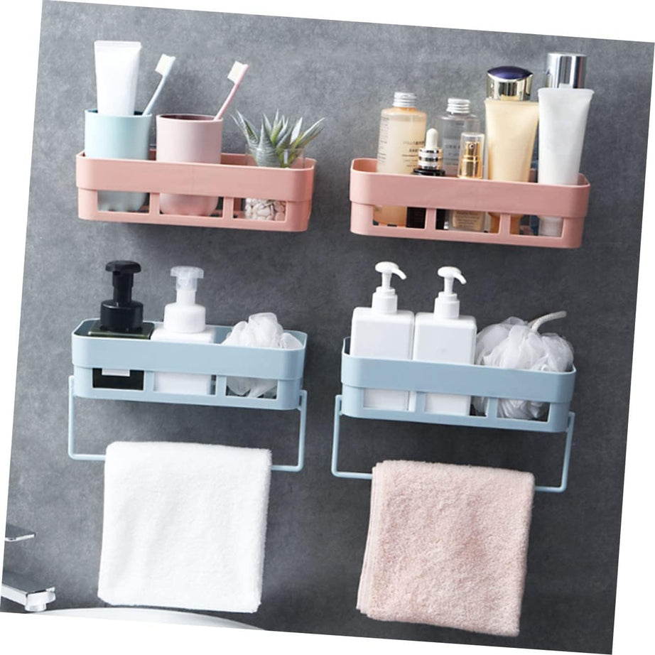 QXORE Self Adhesive Bathroom Shelf/Bathroom Organizer Shelf/Wall Mount Bathroom Accessories (2SHELF+2HANGER)