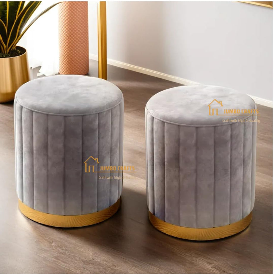 JUMBO CRAFTS Ottoman Pouffes for Sitting/Room Decor - Set of 2 Puffy Stools and Footstools - Ottoman Stool for Living Room Furniture Round Ottoman - Grey