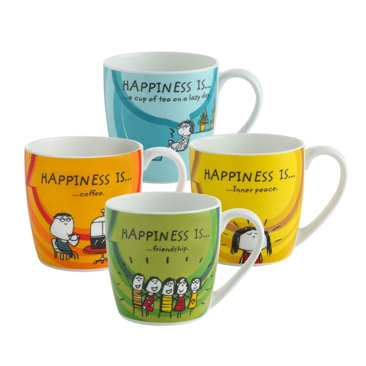 Clay Craft Fine Ceramic Happineess Is Coffee Mugs - Set of 4, Multicolour, 220ml