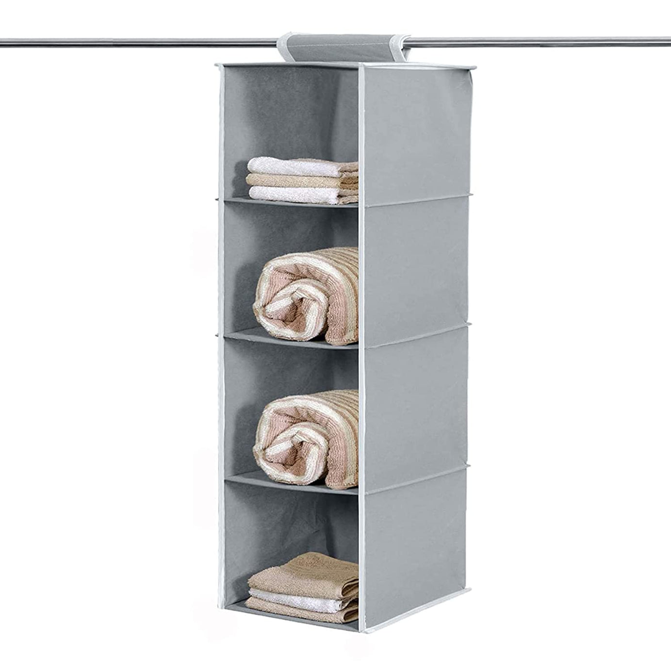 Kuber Industries 4 shelf Closet Organizer for Wardrobe|Non-woven Collapsible Wardrobe|Hanging Shelf for clothes|4 shelves Cloth Organizer (Grey)|Fabric