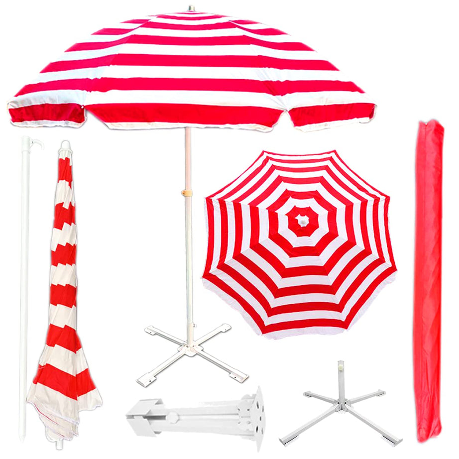 FunSiper Garden Umbrella With Stand 7ft Outdoor Big Size Waterproof/Sun Proof Havey Duty Cloth Patio Garden Outdoor Umbrella with Stand (Red Stripe)