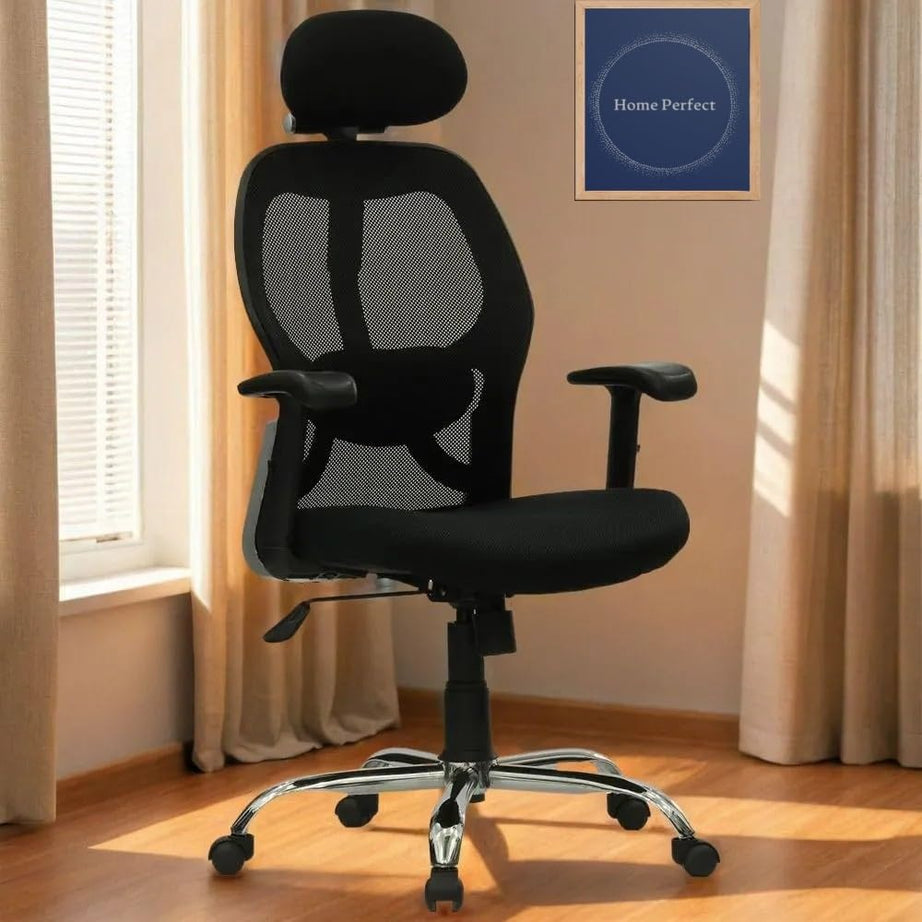 HOME PERFECT Metal Executive Ergonomic Office Chair Height Adjustable Seat, Push Back Tilt Feature Study Chairs- Black (Hp 001)