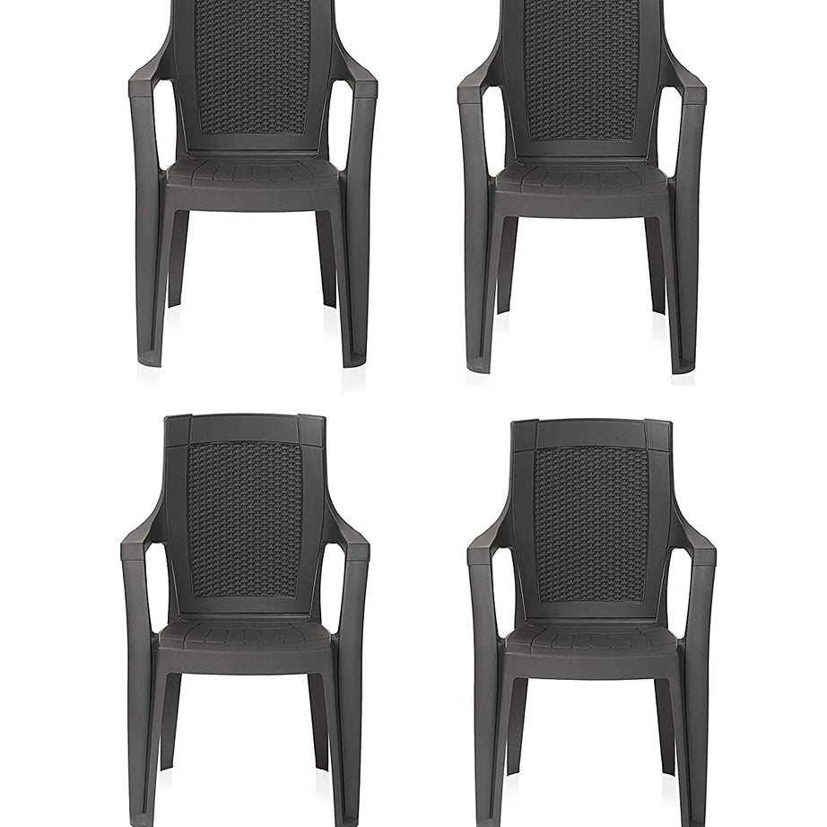 Nilkamal MYSTIQUE Plastic Mid Back with Arm Chair | Chairs for Home| Dining Room| Bedroom| Kitchen| Living Room| Office - Outdoor - Garden | Dust Free |100% Polypropylene Stackable Chairs | Set of 4