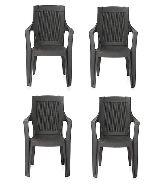 Nilkamal MYSTIQUE Plastic Mid Back with Arm Chair | Chairs for Home| Dining Room| Bedroom| Kitchen| Living Room| Office - Outdoor - Garden | Dust Free |100% Polypropylene Stackable Chairs | Set of 4