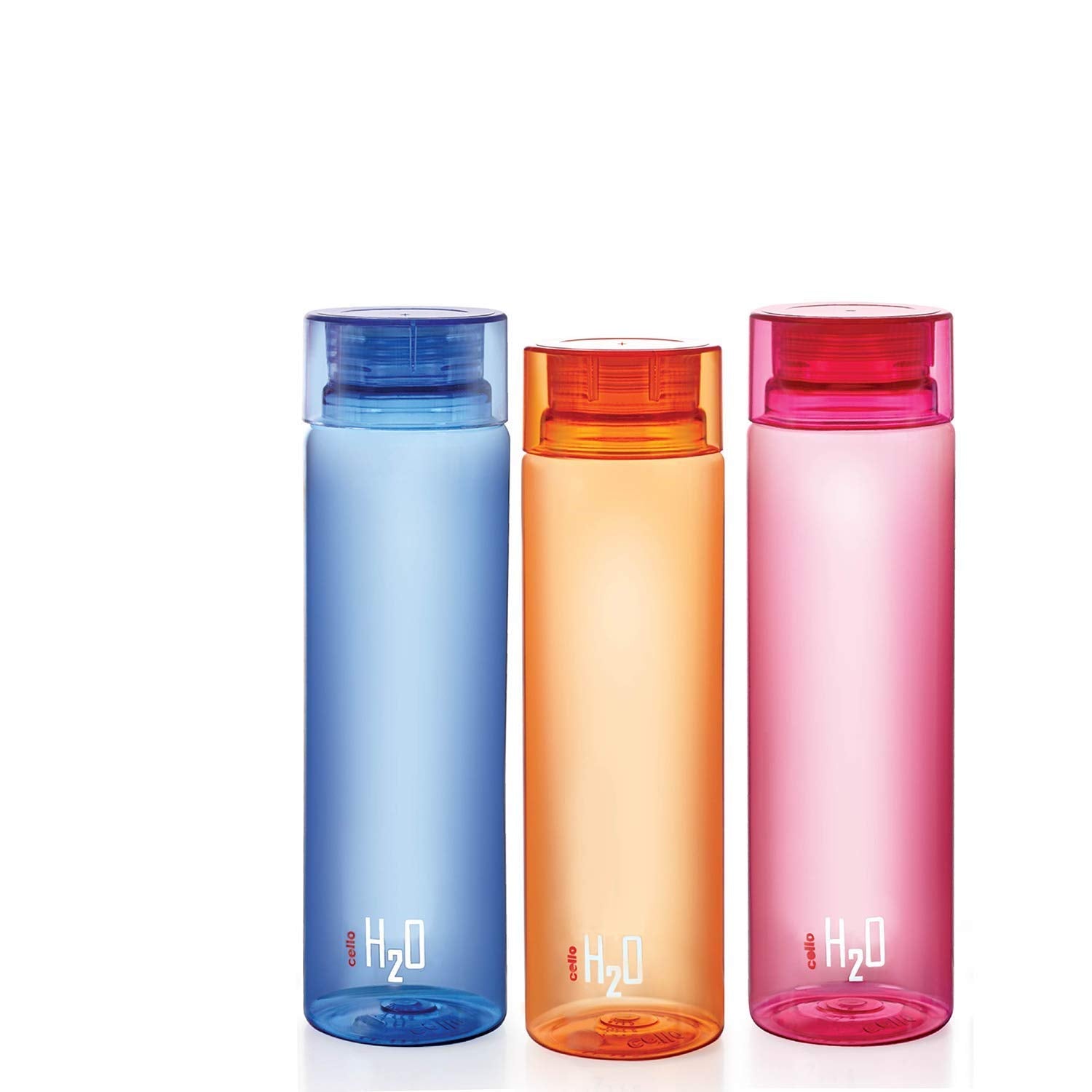 CELLO H2O Round Unbreakable Plastic Water Bottle | Lid is sealed by a silicone ring | Leak proof & break-proof | Best Usage for Office/School/College | 1 Liter | Assorted, Set of 3