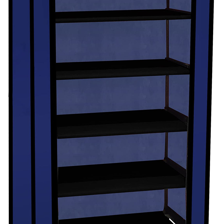 SANAMSTORE 5 Layer Collapsible Fabric Wardrobe Organizer for Clothes (DIY-Blue,Metal)