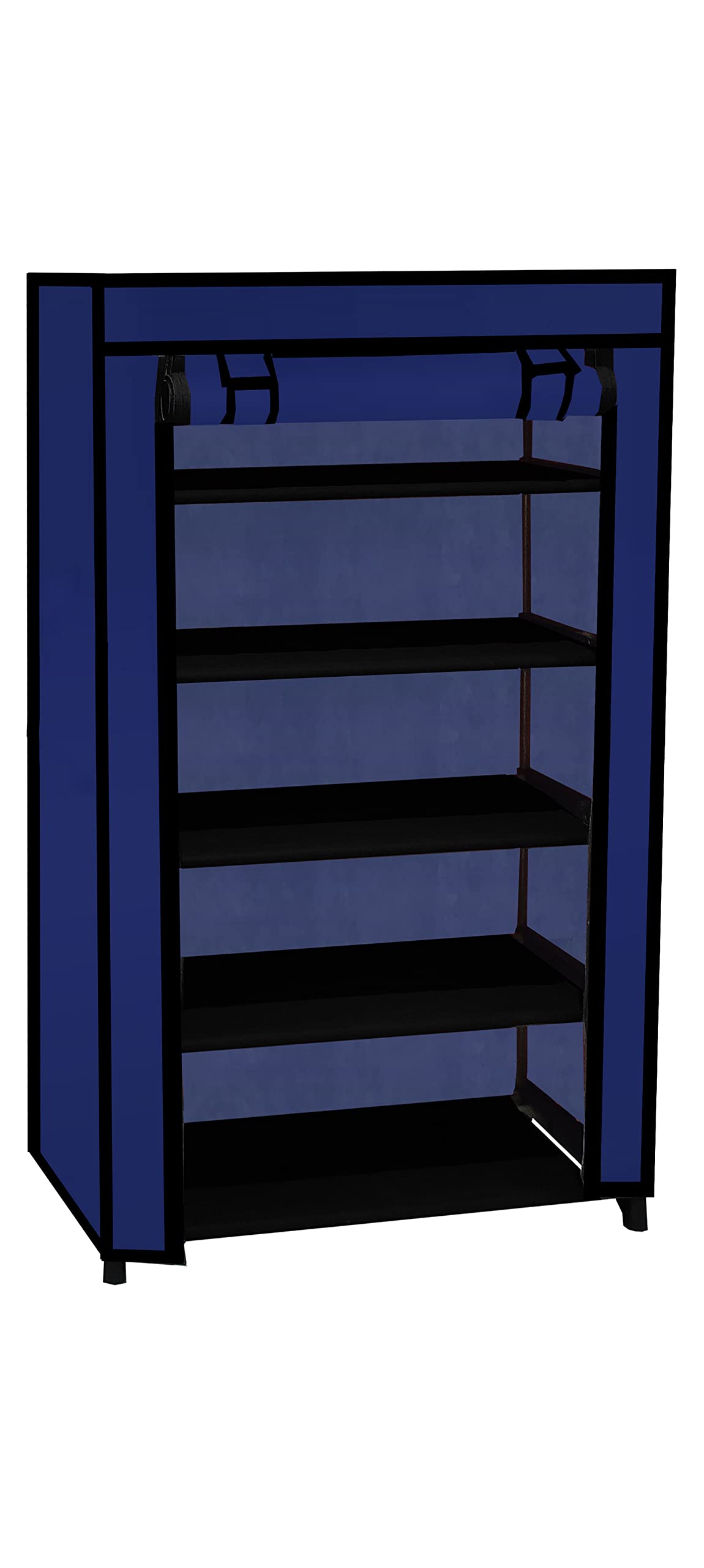 SANAMSTORE 5 Layer Collapsible Fabric Wardrobe Organizer for Clothes (DIY-Blue,Metal)