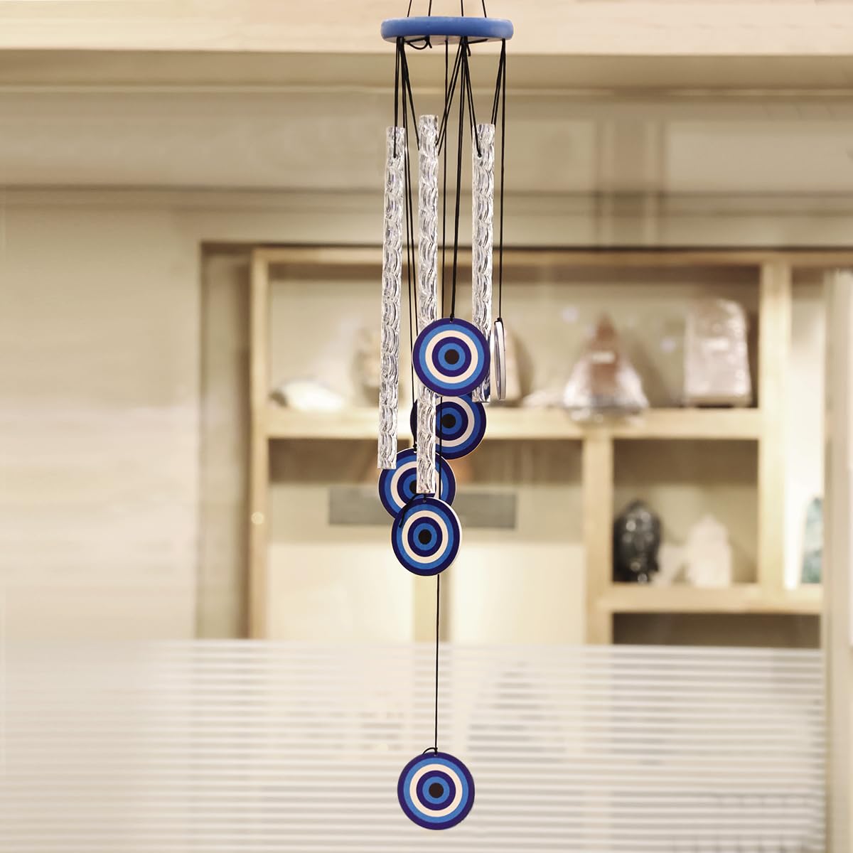 Shubhanjali Evil Eye Wind Chimes for Home Decor Items 27 Inch Turkish Wind Chime for Wall Decoration Items for Living Room Entrance Outdoor Balcony Housewarming Gifts for Women