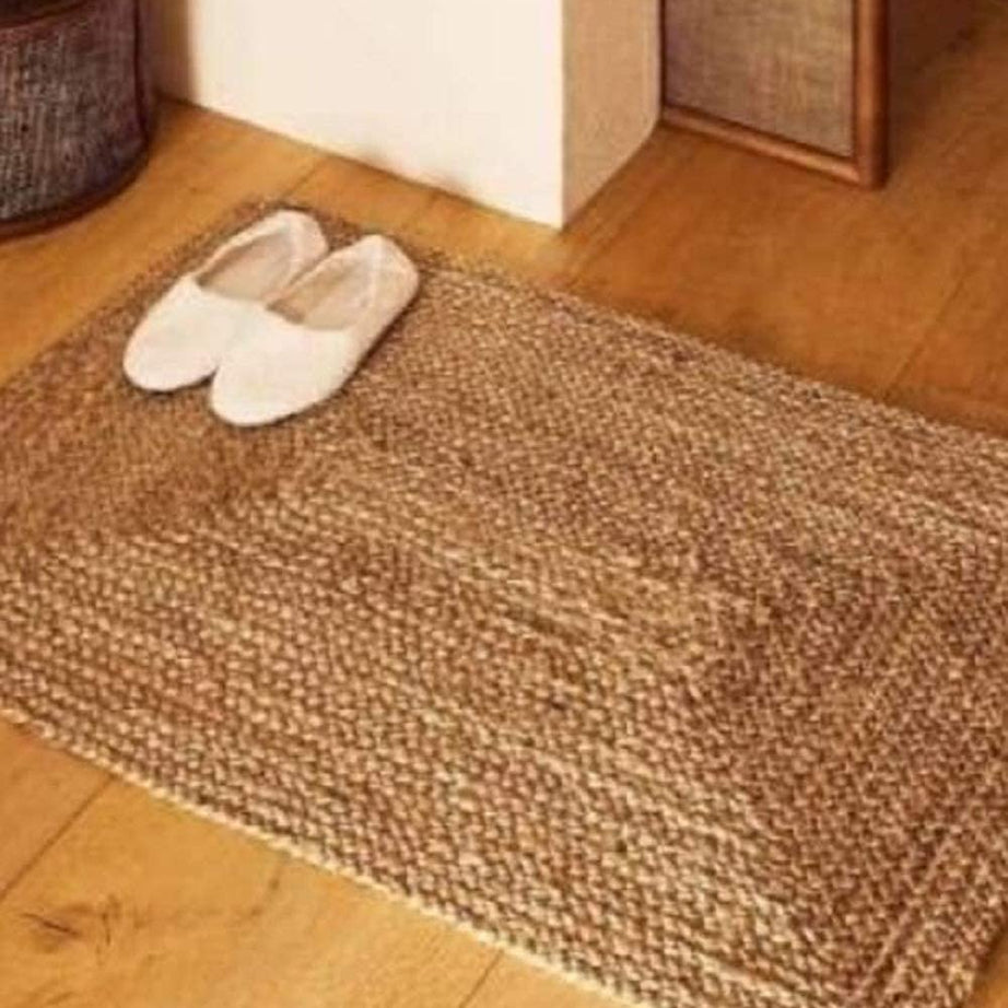 HOUSINE® Natural Linen Carpet, Hand Woven & Reversible for Living, Room, Kitchen, Entryway, Hallway Rug, Jute Burlap Braided Indoor Mat (DSGN-08, 2x3 feet - Doormat)