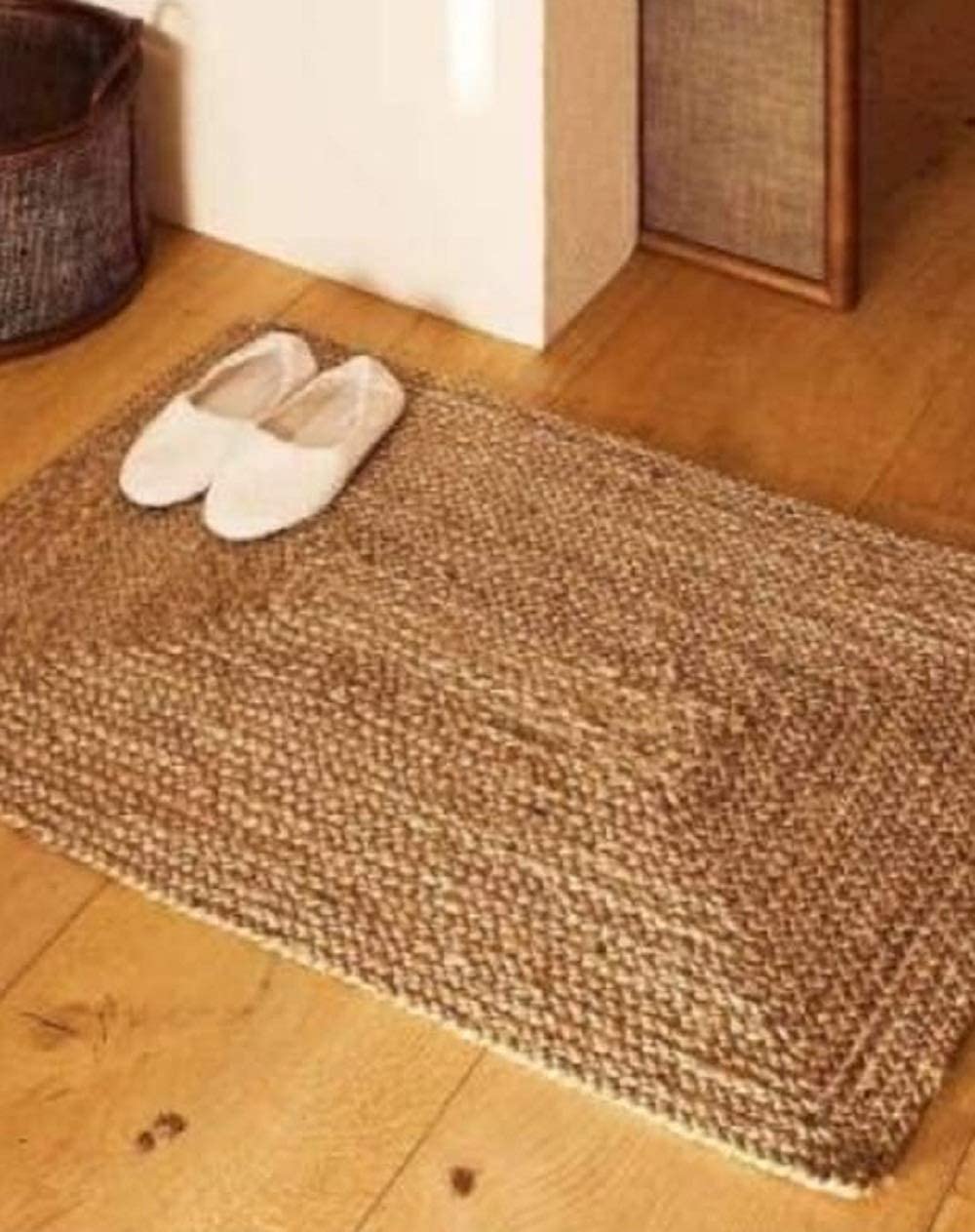 HOUSINE® Natural Linen Carpet, Hand Woven & Reversible for Living, Room, Kitchen, Entryway, Hallway Rug, Jute Burlap Braided Indoor Mat (DSGN-08, 2x3 feet - Doormat)